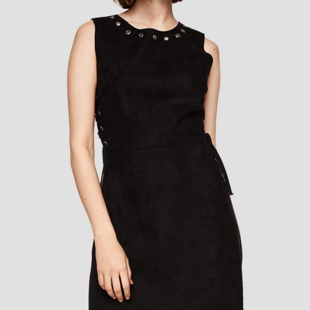 NWT Black Faux Suede Lace Up Dress. Size XS